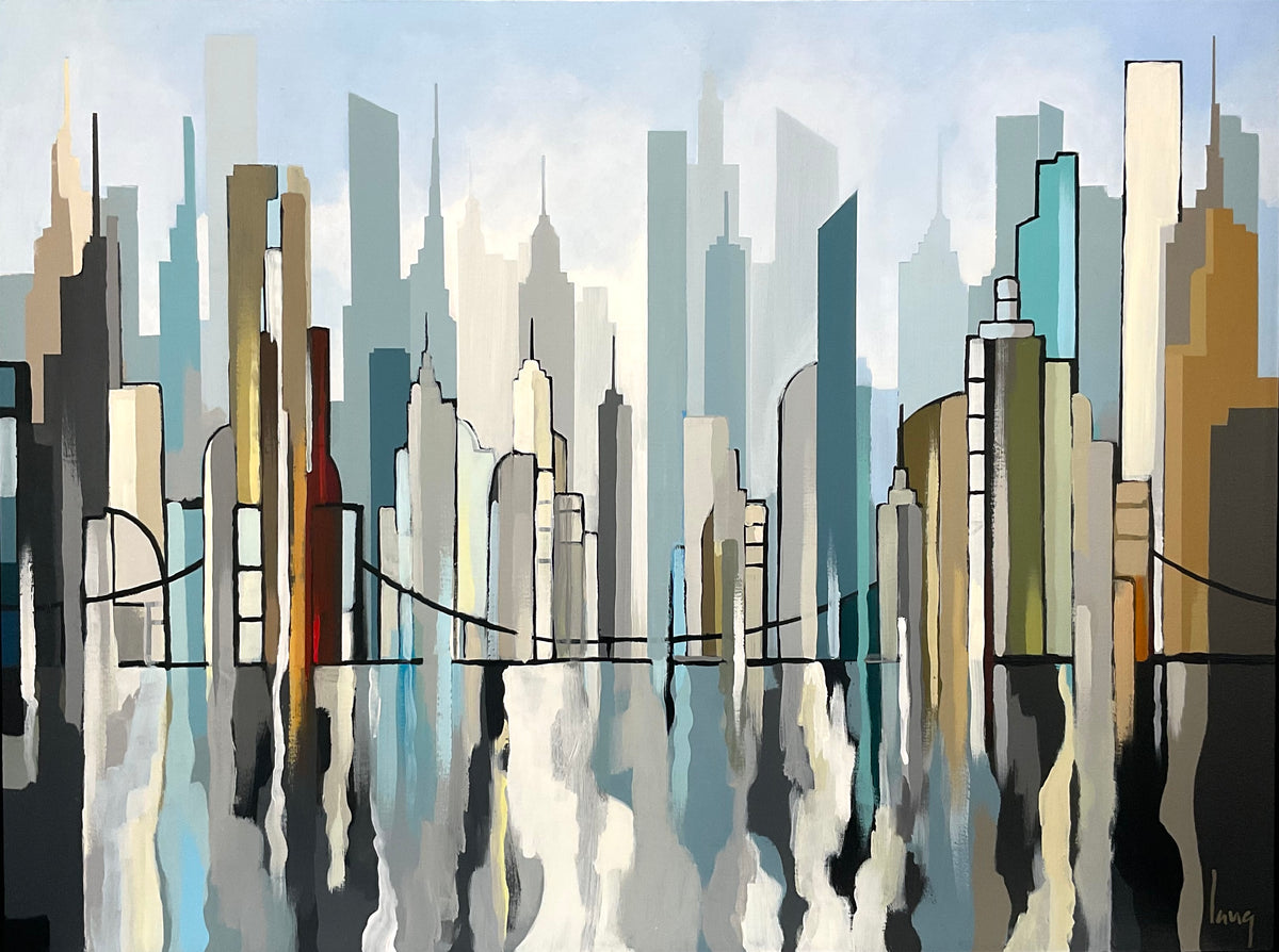 Downtown original painting detail