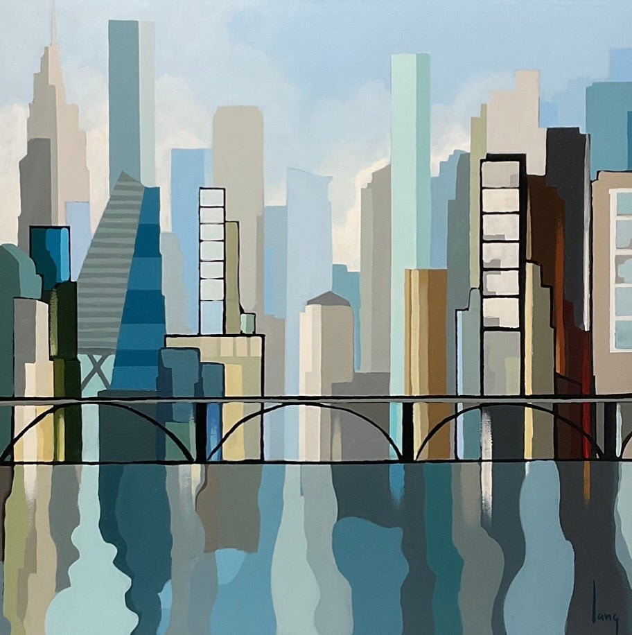 Midtown Bridge – original abstract cityscape painting by Gregory Lang